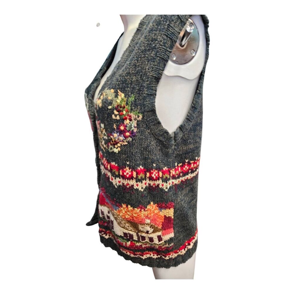 Tiara International 80's Green Knit Cardigan Sweater Vest Womens Medium Cottage - Picture 5 of 9